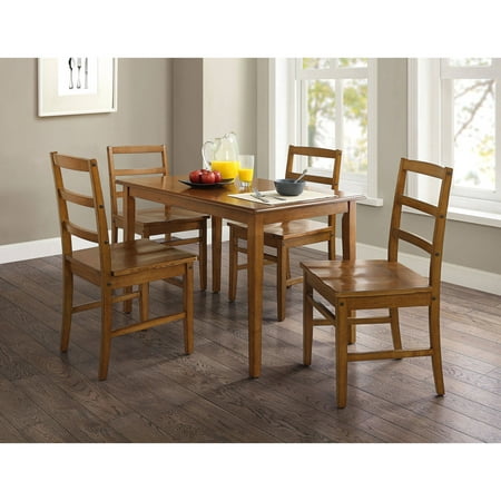 Mainstays 5-Piece Dining Set in Walnut Finish and Solid Wood Seats
