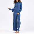 thumbnail image 4 of Women's Autumn Winter 2-Piece Knitted Set - Hoodie + Wide Leg Pants, Solid Color, Elastic Waist, One Size, 4 of 8