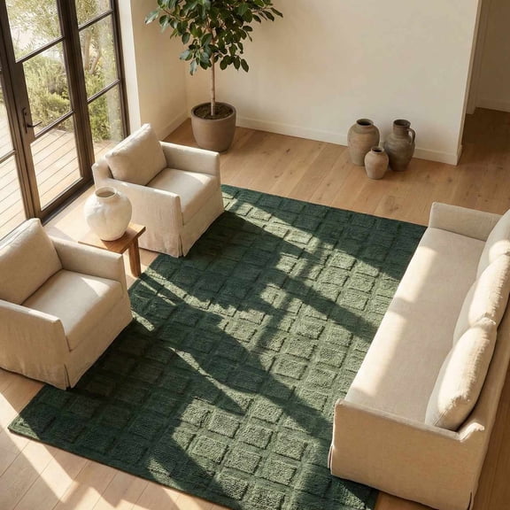 Hauteloom Janina Wool Living Room, Bedroom Machine Washable Area Rug - Contemporary - High Pile - Light Green, Green, Charcoal - 2' x 3'