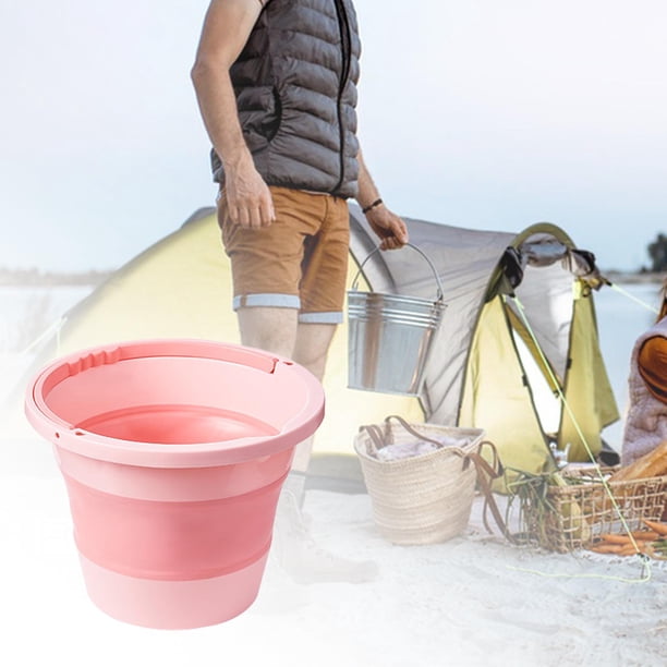 Cubo Plegable Portátil Colamx 10L Multifuncional para Colada Jardín Rosa