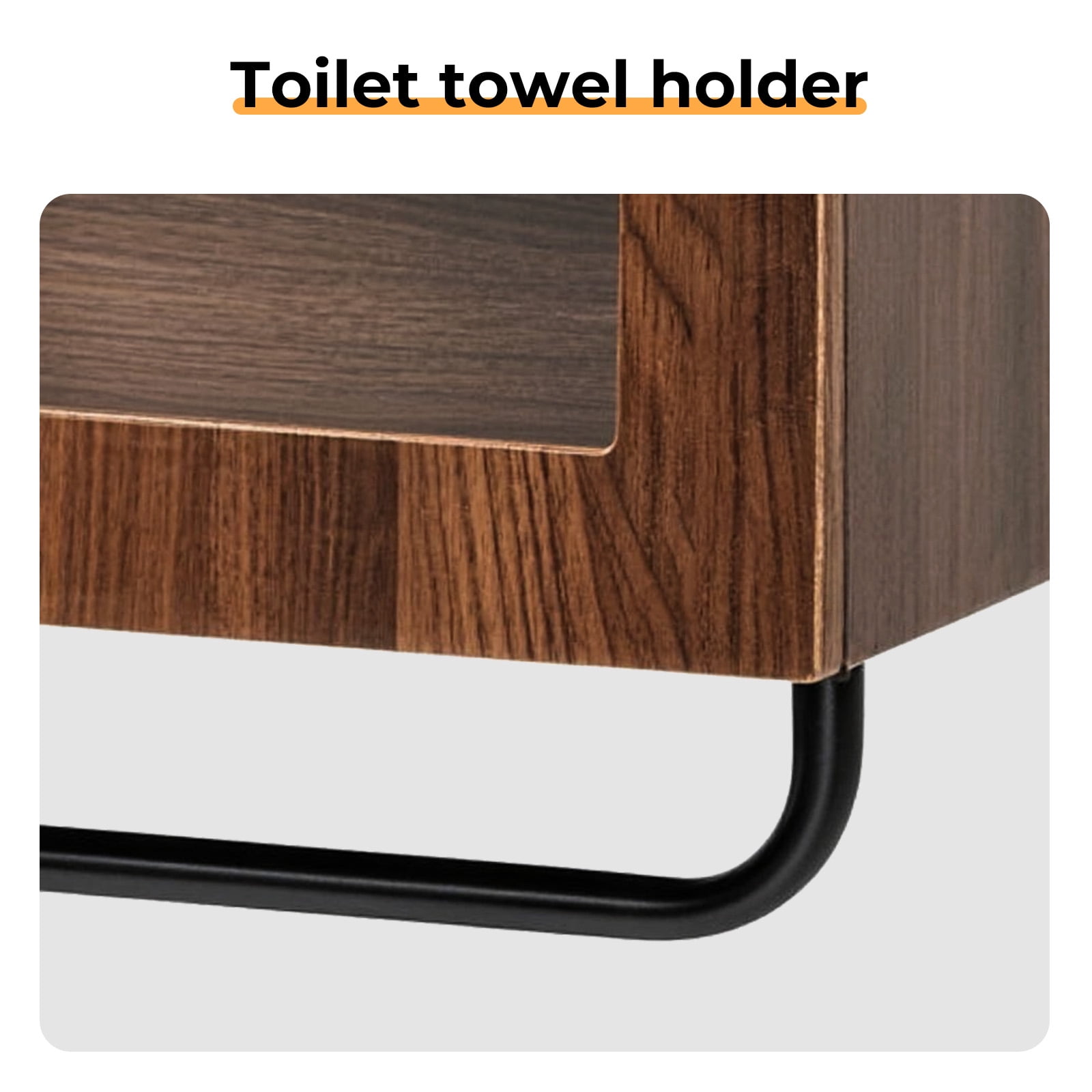 Arched Ceiling 2 Glass Doors 3 Shelves Bathroom Vanity MDF Melamine-Faced Bathroom Vanity with Towel Bar, Walnut 23.62*9.45*31.5in