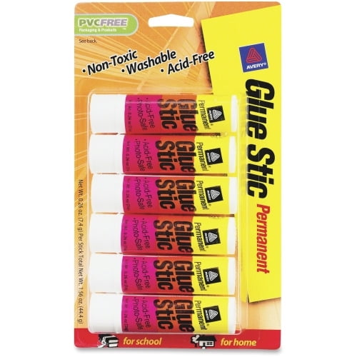 Avery Glue Stick, White, 0.26 oz., Washable, Nontoxic, 6 Permanent Glue Sticks (98095) 0.26 oz - 6 / Pack - White