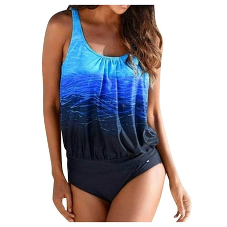 Rigardu Tankini Swimsuits for Women with Shorts Athletic Two Piece Bathing Suits Racerback Tank Tops Swimwear Swimsuit Two Suit Bathing Top Women Tummy with Shorts Swimwears Tankinis Set Blue S