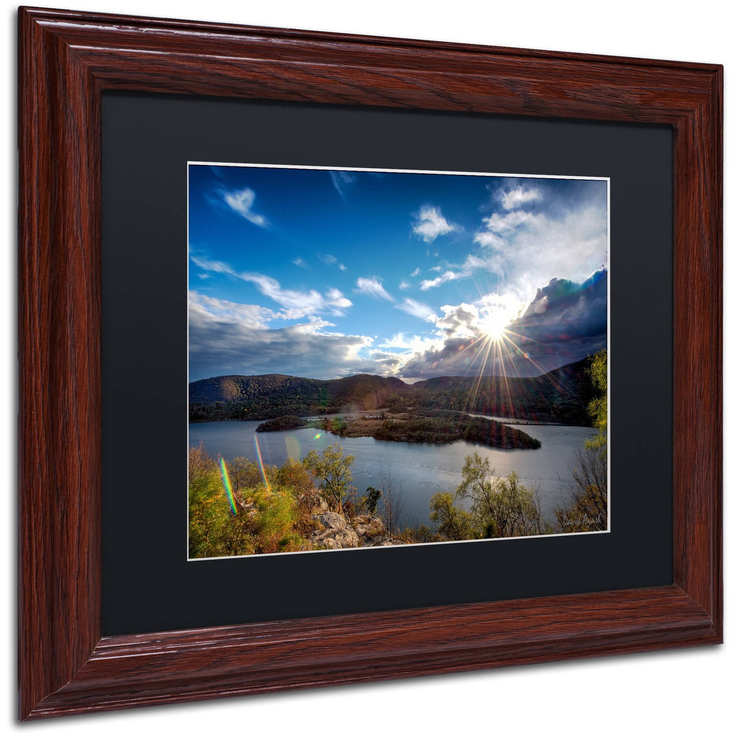 Trademark Fine Art "Sunset Over the Hudson" Canvas Art by David Ayash Black Matte, Wood Frame