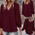 thumbnail image 2 of Blusa de gasa de manga larga con cuello en V de color sólido de verano a la moda para mujer Fridja  hj3949, 2 of 8