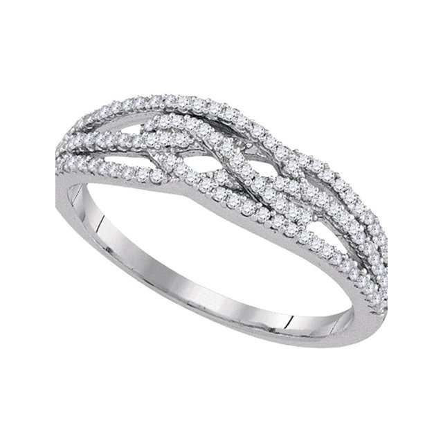 Bague Anneau Tissé en Or Blanc 10 Kt pour Femme avec Diamants Ronds 1/3 Cttw