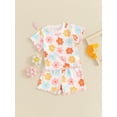 thumbnail image 6 of Suealasg Kids Baby Girls Summer Outfits 6M 1T 2T 3T 4T Short Sleeve Colorful Floral Print Tops Elastic Waist Shorts 2Pcs Causal Beach Vacation Clothes for Toddler Girls, 6 of 9