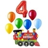 #4 Train Choo Choo 8 Piece Happy 4th Birthday Mylar and Latex Balloons Set