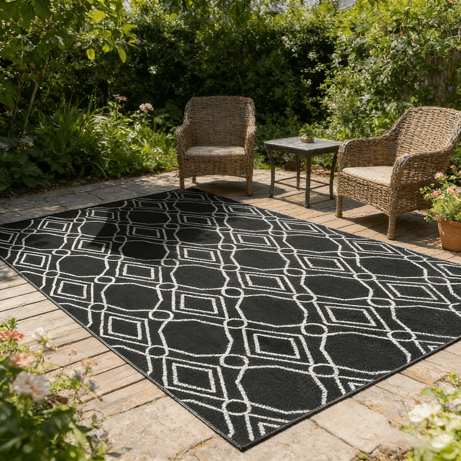 Kohree Outdoor Plastic Straw Rug 6'x9' ,Waterproof Mat with 4 Corner Loops Indoor Outdoor for RV, Camping, Deck ,Balcony (Black & Gray)