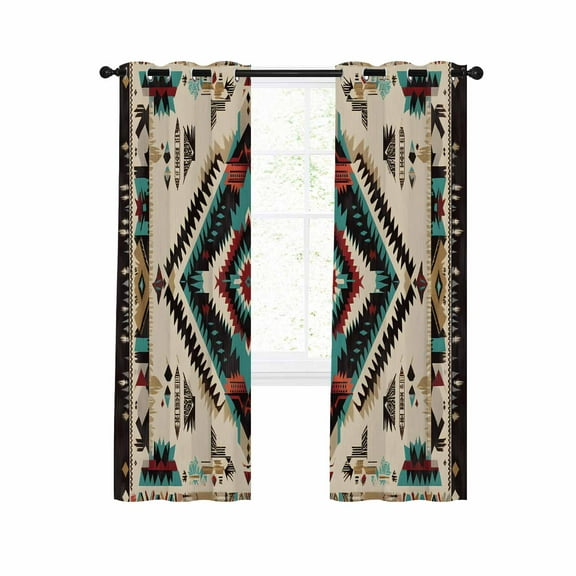 Boho Red Teal Brown Blackout Curtains 63 Inches Long for Bedroom, Southwestern Country Geometric Thermal Insulated Room Darkening Black Out Window Curtain Panels Grommet Drapes for Living Room