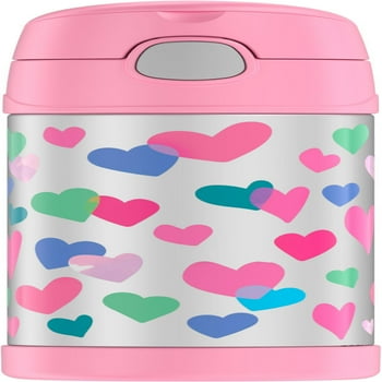 Thermos Kids Stainless Steel Vacuum Insulated Funtainer Straw bottle, Pink Hearts, 12 fl oz