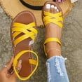 thumbnail image 6 of Viluyesy Sandals for Womens, Open Toe Wide Width Ankle Strap Summer Casual Flat Shoes Yellow, 6 of 9