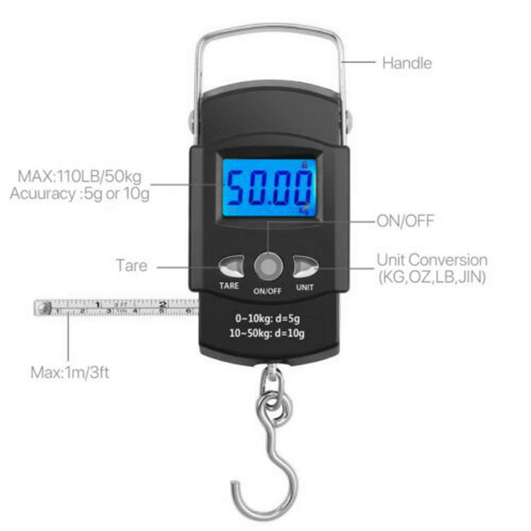 Luggage Weight Scale, 110lb/50kg Luggage Scale Fish Scale Hanging Scale  Luggage Scale for Suitcase, Fish Scales Digital Weight With Measuring Tape