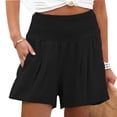 thumbnail image 2 of Pantalones cortos de verano para mujer, pantalones cortos fruncidos con cintura elástica y bolsillo para correr y Fitness, 2 of 6