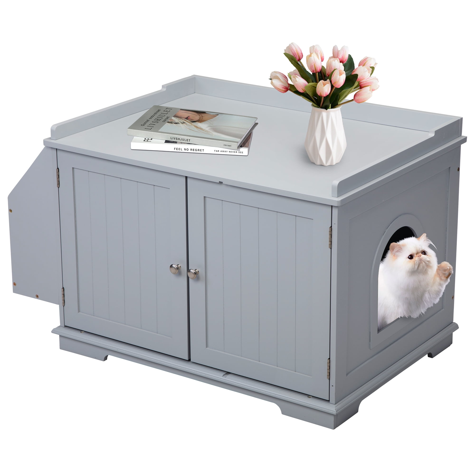 Buy Coziwow Cat House Litter Box Enclosure with Storage Wooden,Gray