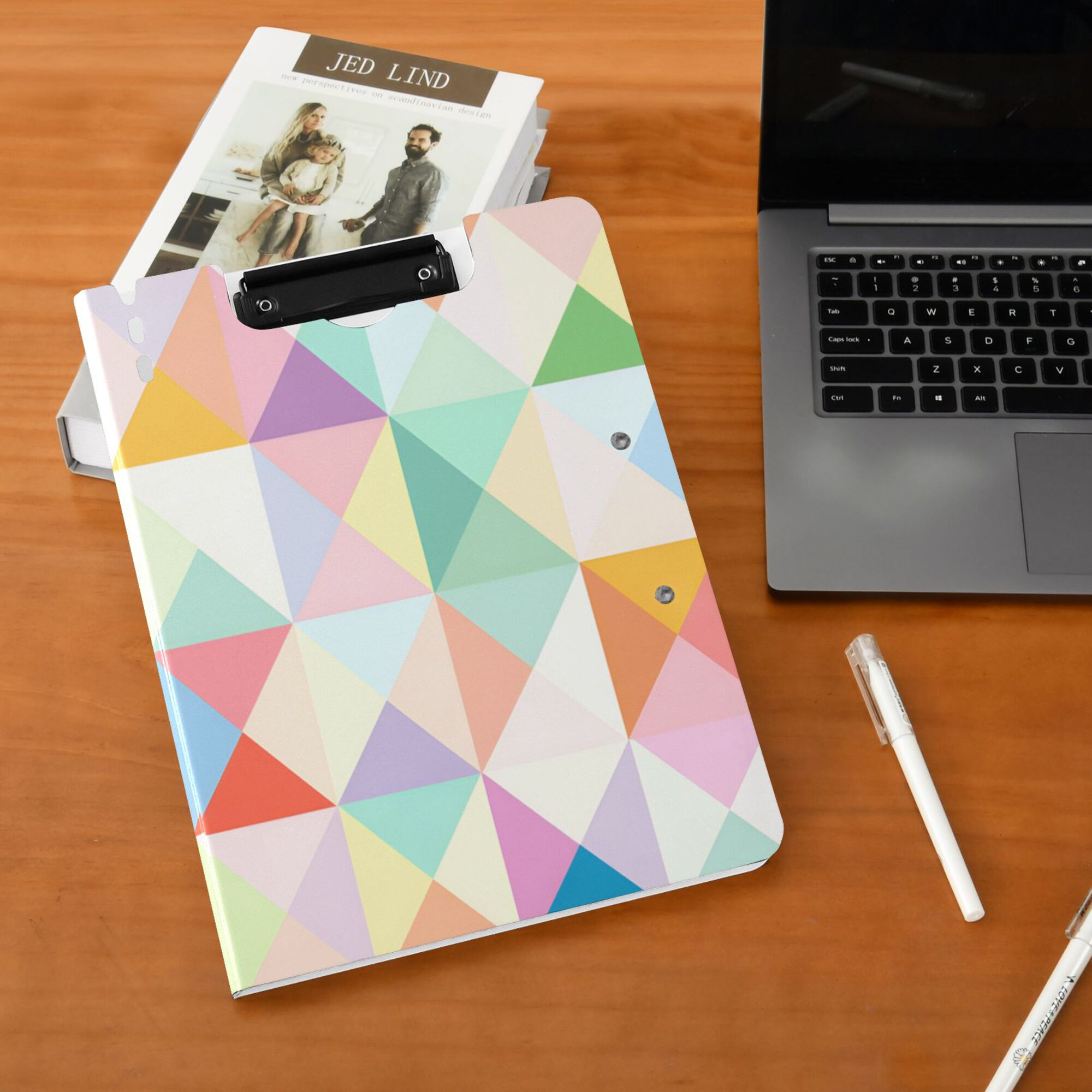 FORMRS A4 Clipboard Folder with Pen Holder Horizontal Foldable School Office Binder, Abstract Geometric