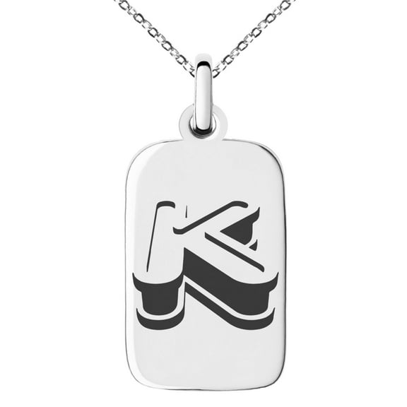 Stainless Steel Letter K Initial 3D Monogram Engraved Small Rectangle Dog Tag Charm Pendant Necklace