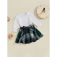 thumbnail image 6 of Aojekbee Toddler Girls Fall Outfits Solid Ribbed Long Sleeve Tops with Plaid Print A-Line Skirt and Belt Set, 6 of 10