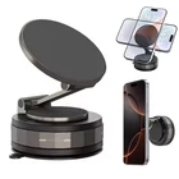 360° Vacuum Magnetic Phone Holder - Suction Cup Car Mount with Foldable Stand