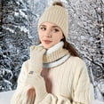 thumbnail image 1 of Conjunto de 3 gorros, bufandas y guantes de invierno para mujer, gorro de cuello largo, bufanda tejida, guantes para pantalla táctil, regalo de Navidad, bufanda acrílica., 1 of 6