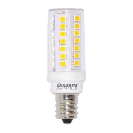 

Bulbrite Pack of (2) 5 Watt 120V Dimmable Clear T6 LED Mini Light Bulbs with Candelabra (E12) Base 2700K Warm White Light 550 Lumens