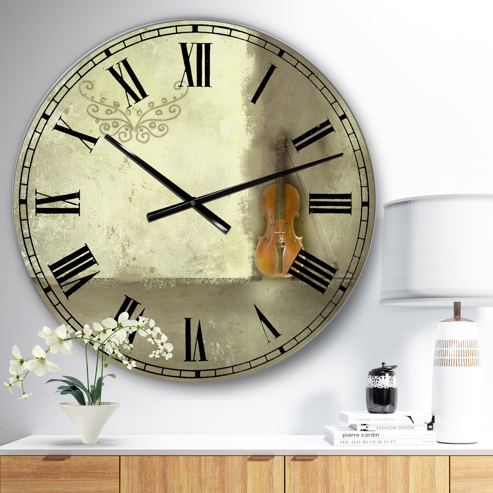 Designart Oversized Green Analog Round Cottage Modern Wall Clocks, CLM25111-C23