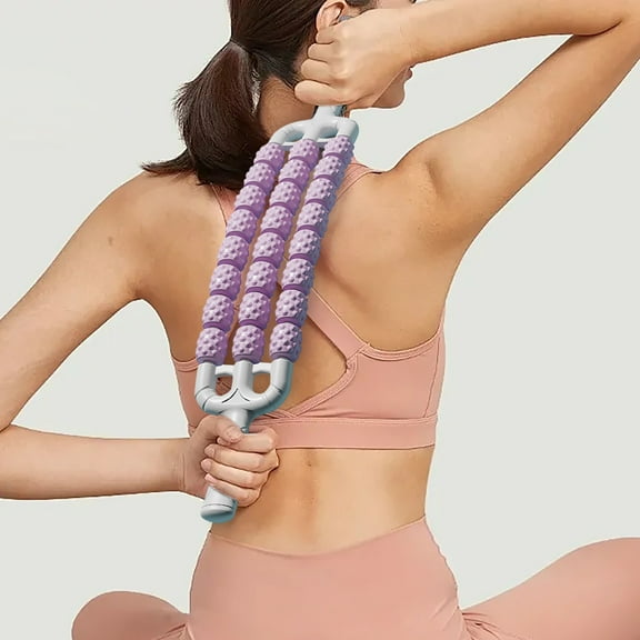 Eespoir Three Rows of Roller Beads Massage Stick, Yoga Soothing Muscle Relaxation Roller, Muscle Roller Stick, for Relief Muscles Deeps Tissue, Purple