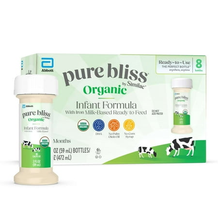 Pure Bliss by Similac Organic Ready-to-Feed Baby Formula, USDA Certified Organic, 2-fl-oz Bottle, Pack of 8
