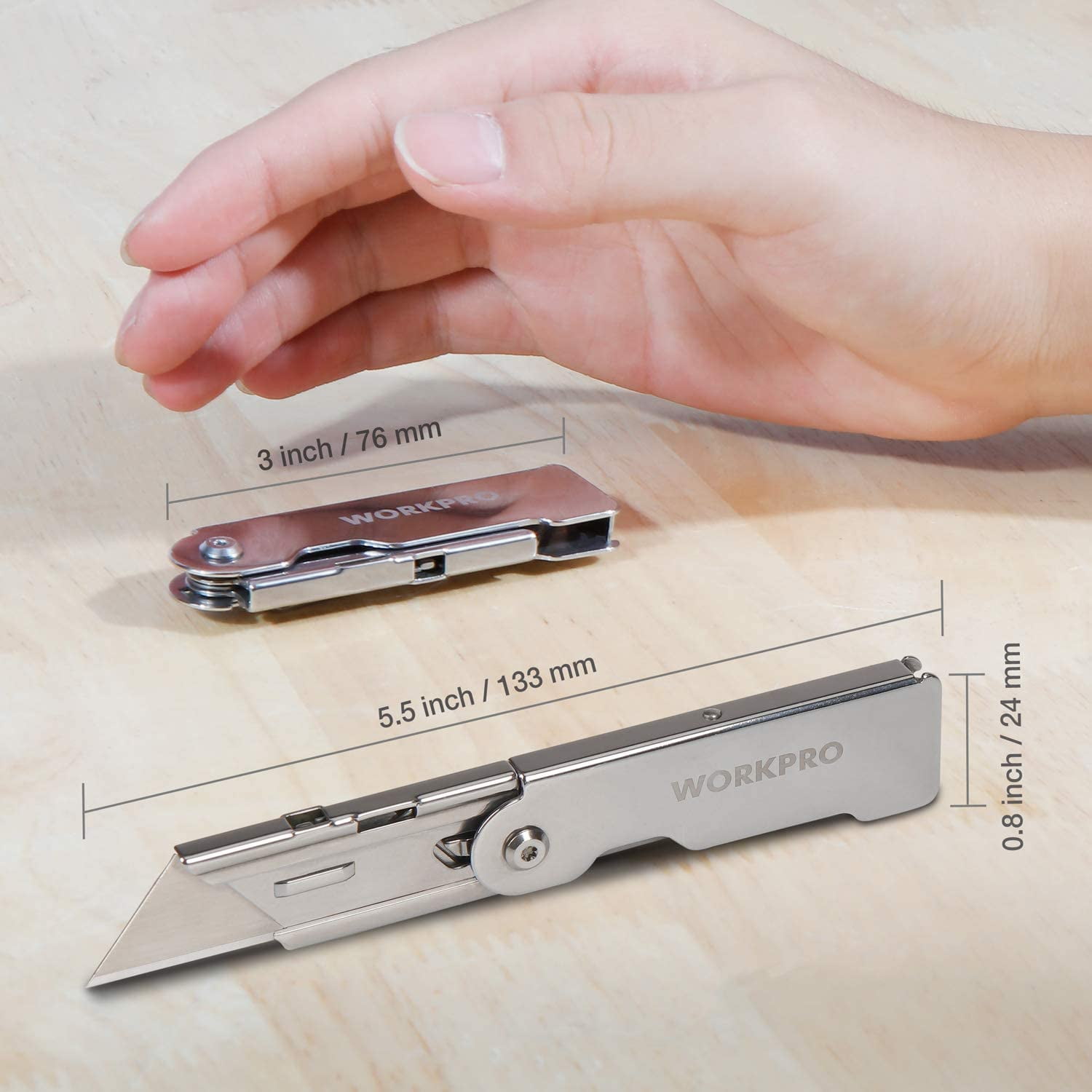 WORKPRO 3-Pack Folding Utility Knife, Quick Change Blades Box Cutter, EDC  Foldable Pocket Utility Knife Sets with Belt Clip 