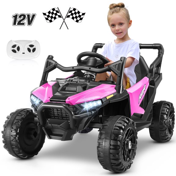 Funcid 12V Ride on toys, Ride on Cars with Remote Control, 2*100W Powerful Electric Car, Ride on UTV w/ Bluetooth, Battery Indicator, Knob Volume Control, Spring Suspension, Pink