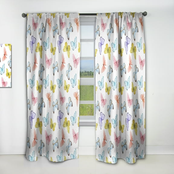 Designart 'Butterflies On White' Traditional Curtain Panel