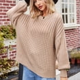 thumbnail image 6 of Odeerbi Fall Winter Knit Sweaters For Women Loose Solid Color Pullover Sweater Fashion 2024 Casual Long Sleeve Round Neck Ladies Warmth Tops Blouse Khaki, 6 of 8
