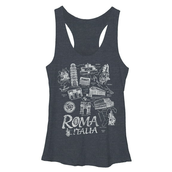Women's Lost Gods Map of Italy  Racerback Tank Top Navy Blue Heather Medium