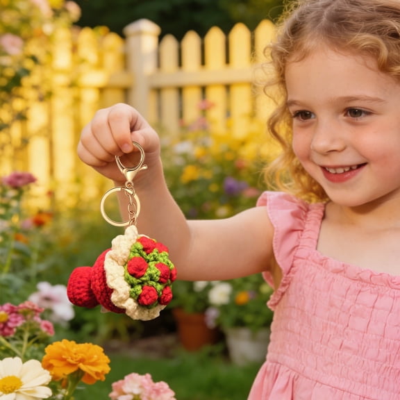 Handmade Crochet Flower Bouquet Keychain, Knitted Flower Bag Charm Keyring, Cute Hand Woven Accessory for Mother's Day, Birthday, Car Key & Bag Decoration 2.75 Inch 1Pcs