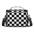 thumbnail image 3 of Black and White Checkered Pattern Insulated Lunch Box for Women Men, Medium Leakproof Cooler Bag with Adjustable Strap, 10"x6.7"x8", 3 of 5