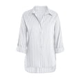 thumbnail image 3 of Stripe Printing Women Long Sleeve Lapei Blouse Female Casual Tops, 3 of 4