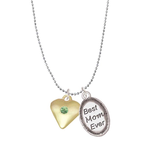 Delight Jewelry Goldtone Large August - Lime Green Crystal Heart Best Mom Ever Charm Necklace