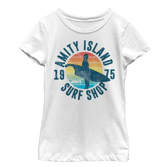 Girl's Jaws Retro Amity Island Surf Shop  Graphic T-Shirt