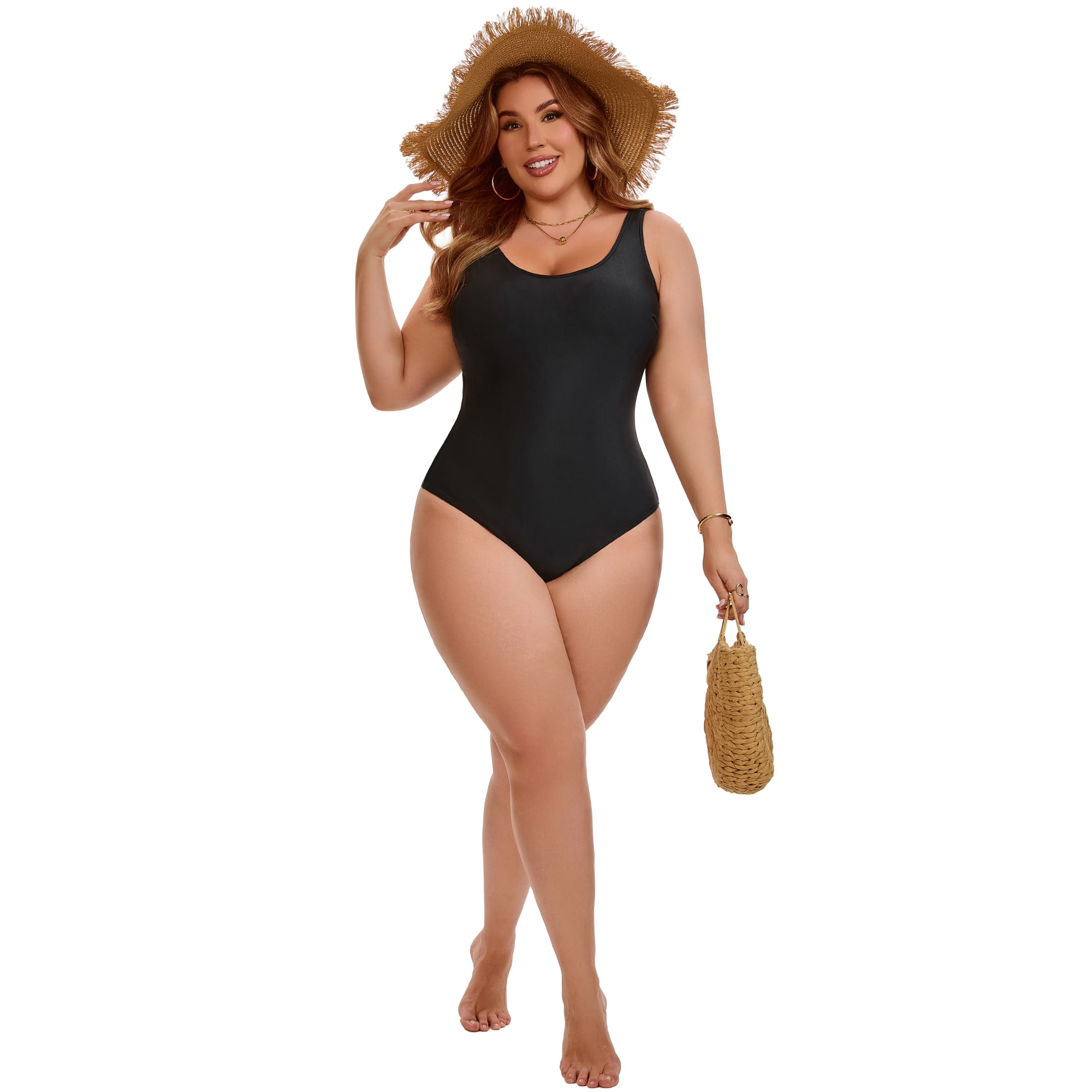 DARING DIVA Women's Plus 1 Piece Patterns Push Up Swimsuit L Black