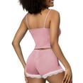 thumbnail image 3 of Liacowi 2 Piece Women Pajamas Sets Lace Trim Sleeveless Camisole Shorts Loungewear Sleepwear Nightwear, 3 of 4