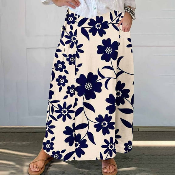 WXLWZYWL Maxi Skirts for Women Ankle Length Skirt Casual Long Skirt High Waisted Maxi Skirt Reg and Plus Size Skirt Long Skirt with Pockets