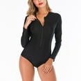 thumbnail image 3 of Women Long Sleeve Black Zip Front Swimsuit Surfing Swimwear Bathing Suit -L, 3 of 6