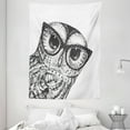 thumbnail image 1 of Owl Lover Tapestry, Bird with Funny Vintage Eyeglasses in Detailed Sketch Style, Wall Hanging for Bedroom Living Room Dorm Decor, 60W X 80L Inches, Charcoal Grey and White, by Ambesonne, 1 of 2