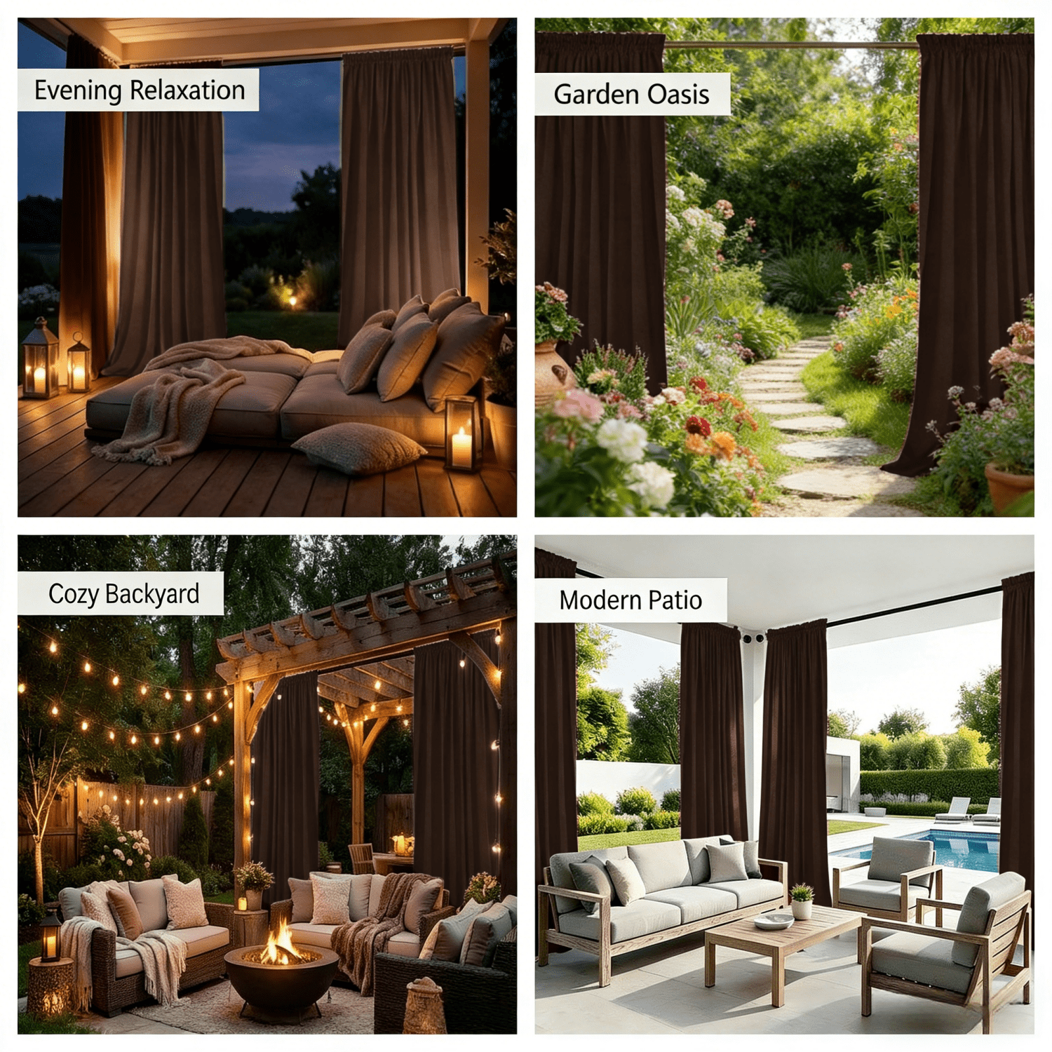 SNITIE Outdoor Curtains 2 Panels, Rod Pocket Water Resistant Outdoor Patio Curtains for Porch, Pergola, Cabana, 14 Colors Available, Multiple Sizes (52"x84"/52"x96"/52"x108")
