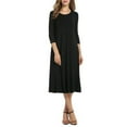thumbnail image 3 of keepw Robe Femme Col Rond Automne Costume Manches Mi-Longues Grande Robe Évasée, Vert, S Noir S, 3 of 6