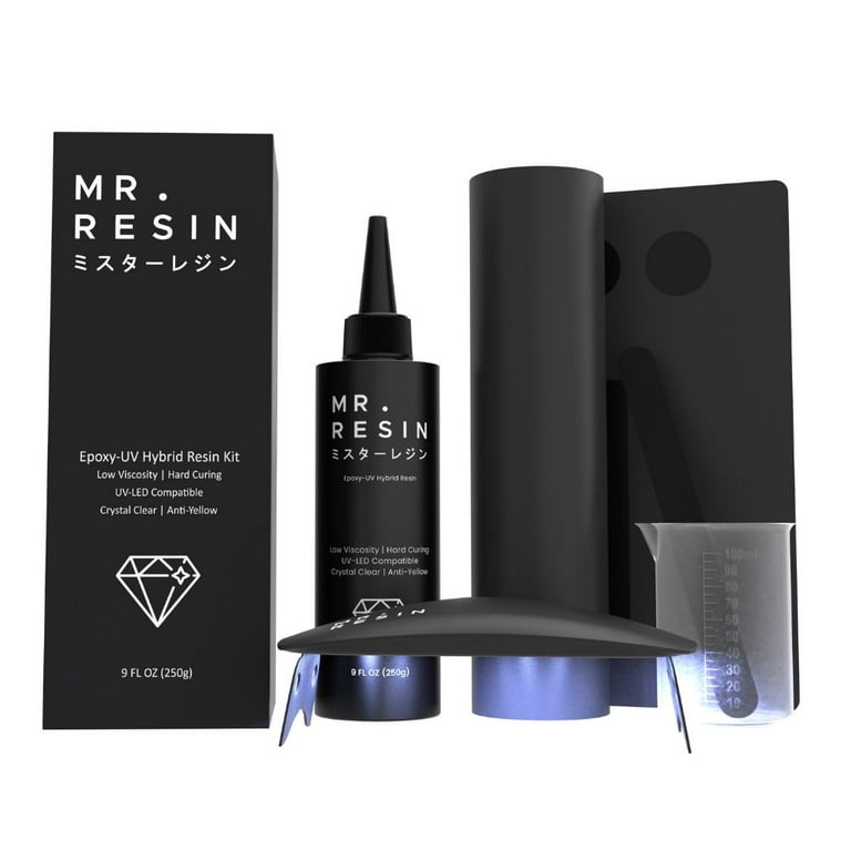 Mr.resin Black Line 250g Starter Kit Crystal Clear UV Resin for DIY Jewelry Making, Rock Painting & More, Adult Unisex