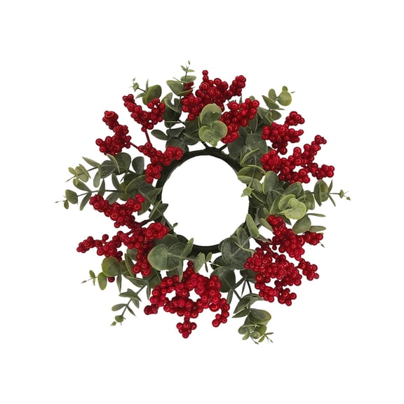 Kokovifyves 7.87" Christmas Candle Ring Wreath, Artificial Berry Garland for Table Centerpiece Wedding Party Home Decor