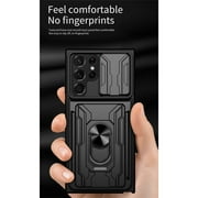 Wallet Case for Samsung Galaxy S25 Ultra with Camera Cover & Kickstand, Sliding Lens Protection Card Holder Slot 360°Rotate Ring Hybrid Rugged Bumper Cover for Samsung S25 Ultra, Black