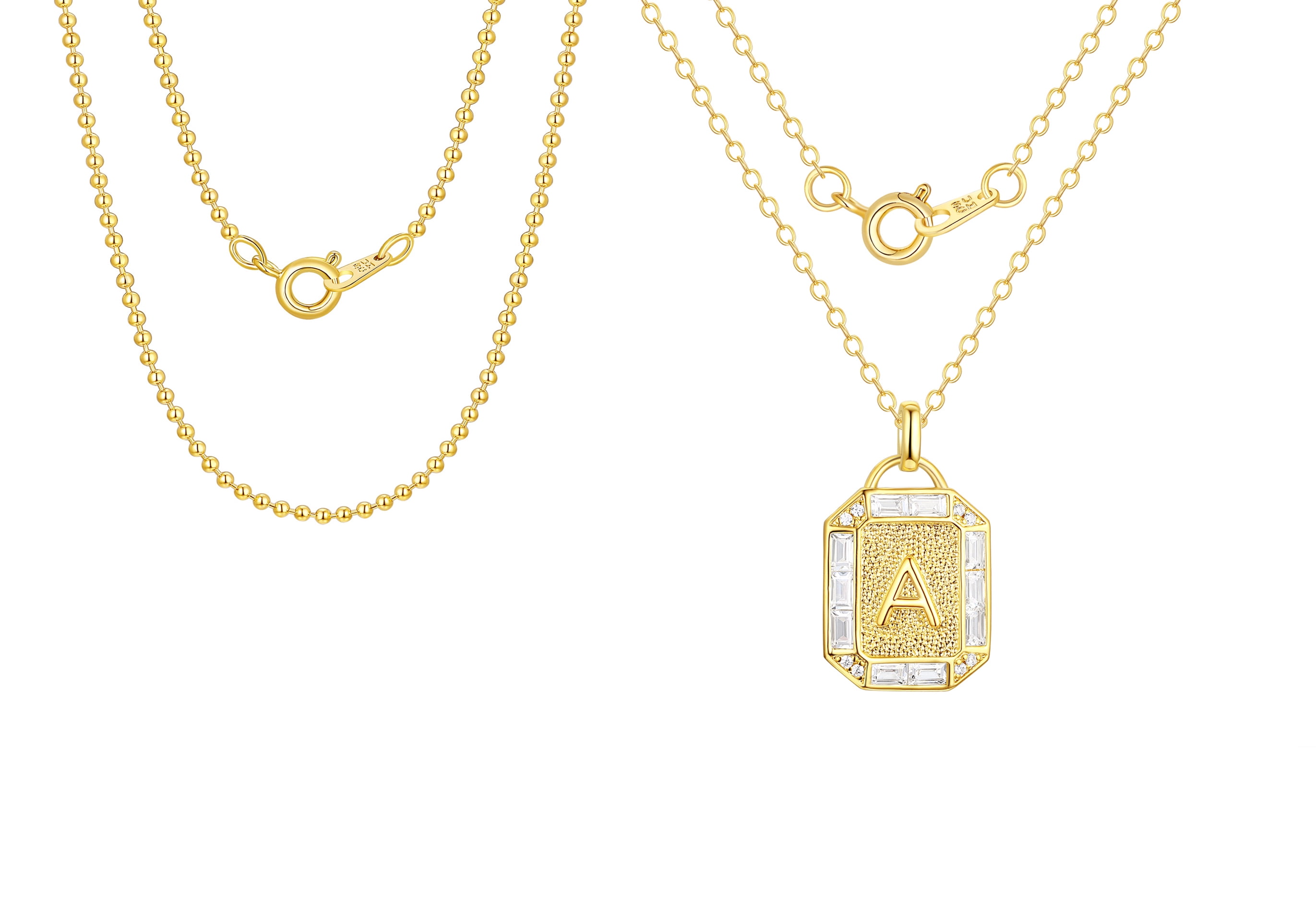 Adult 14KT Gold Flash Plated Initial Double Necklace Set with Simulated Diamonds