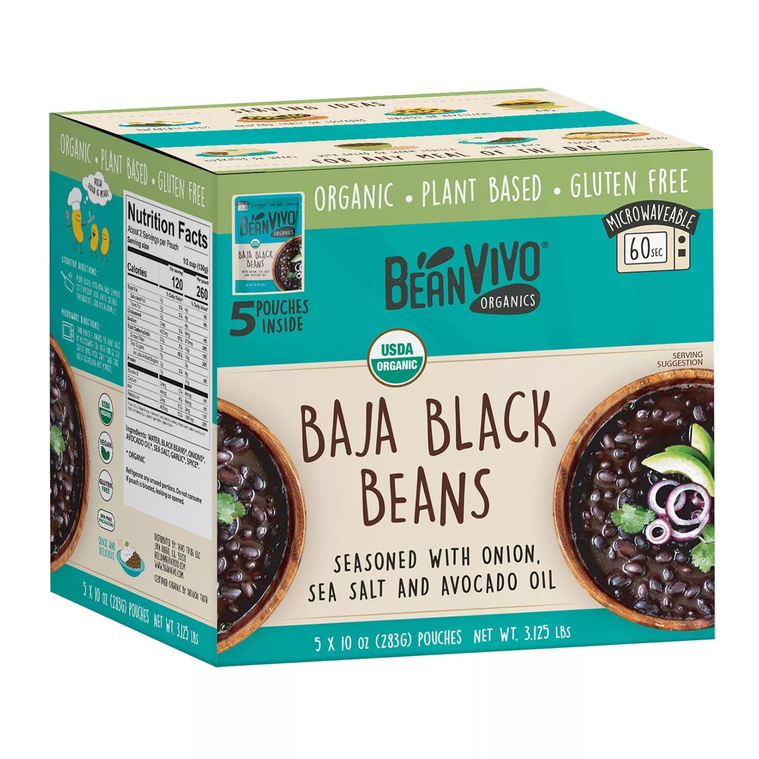 Bean Vivo Ready-to-Eat Organic Baja Black Beans, 10 Ounce (5 Count)